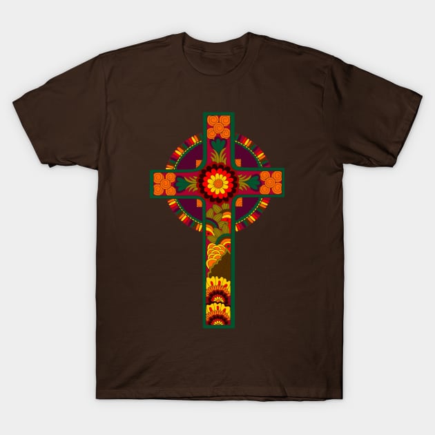 Colorful Celtic Style Cross T-Shirt by AlondraHanley